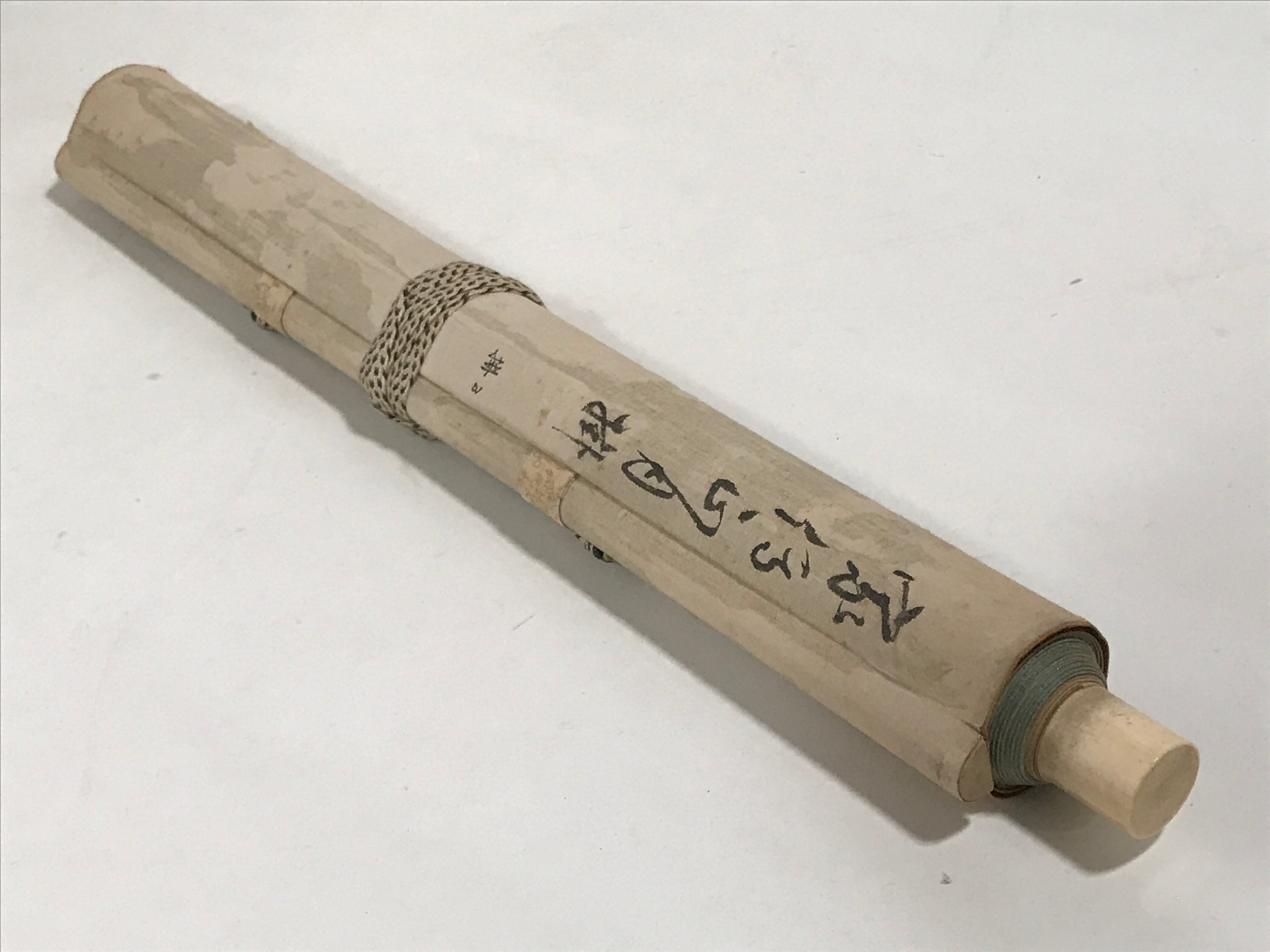 Japanese Hanging Scroll Vtg Kakejiku Old Man Tenjin Portrait Plum Ink Color KJ74