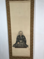 Japanese Hanging Scroll Vtg Kakejiku Portrait Man Sitting Kimono Medals KJ58