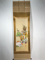 Japanese Hanging Scroll Vtg Kakejiku Seven Lucky Gods Shichifukujin Color KJ64