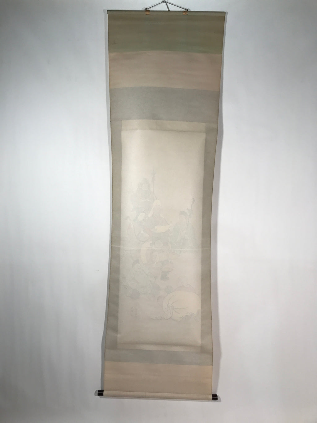 Japanese Hanging Scroll Vtg Kakejiku Seven Lucky Gods Shichifukujin Color KJ64