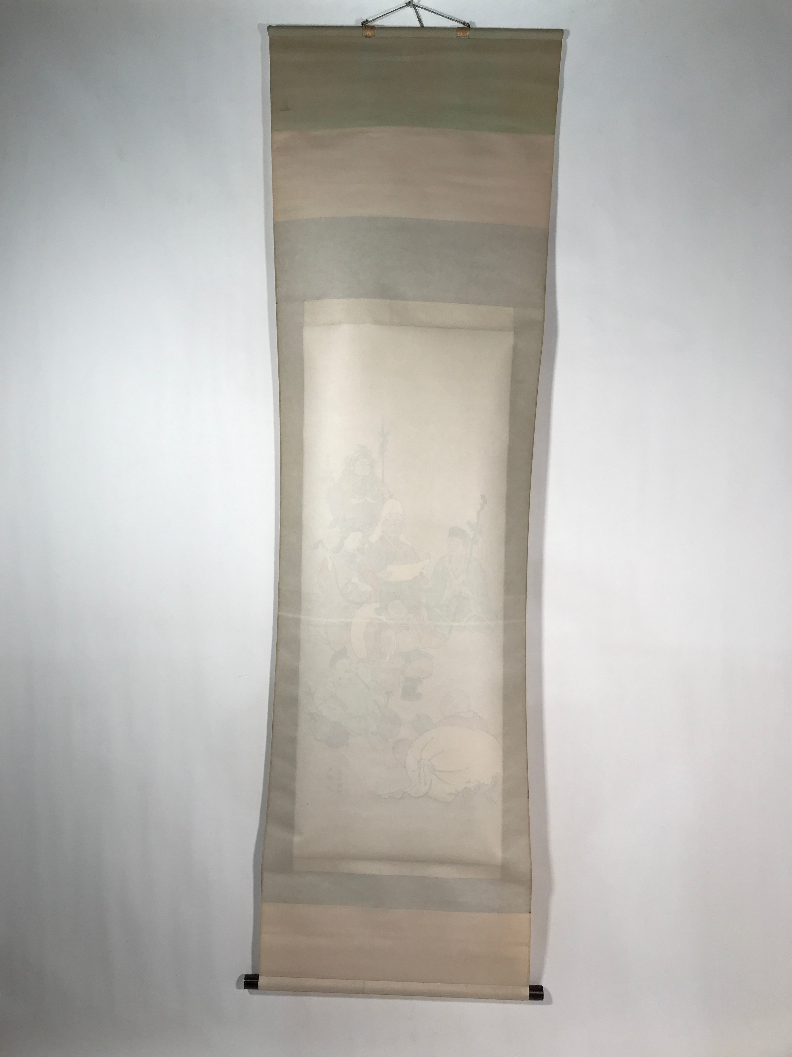 Japanese Hanging Scroll Vtg Kakejiku Seven Lucky Gods Shichifukujin Color KJ64
