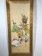 Japanese Hanging Scroll Vtg Kakejiku Seven Lucky Gods Shichifukujin Color KJ64