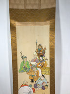 Japanese Hanging Scroll Vtg Kakejiku Seven Lucky Gods Shichifukujin Color KJ64