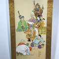 Japanese Hanging Scroll Vtg Kakejiku Seven Lucky Gods Shichifukujin Color KJ64