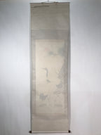 Japanese Hanging Scroll Vtg Kakejiku Tsuru Cranes Matsu Pine Trees Color KJ63