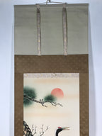 Japanese Hanging Scroll Vtg Kakejiku Tsuru Cranes Matsu Pine Trees Color KJ63