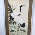 Japanese Hanging Scroll Vtg Kakejiku Tsuru Cranes Matsu Pine Trees Color KJ63