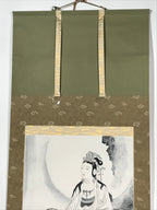 Japanese Hanging Scroll Vtg Kannon Seated On Rock Buddhist Kakejiku SC839