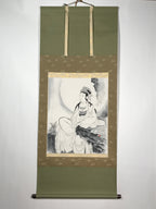 Japanese Hanging Scroll Vtg Kannon Seated On Rock Buddhist Kakejiku SC839