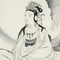 Japanese Hanging Scroll Vtg Kannon Seated On Rock Buddhist Kakejiku SC839
