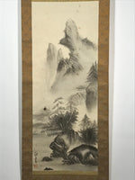 Japanese Hanging Scroll Vtg Landscape Temple Mountain Monochrome Kakejiku SC812