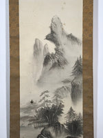 Japanese Hanging Scroll Vtg Landscape Temple Mountain Monochrome Kakejiku SC812