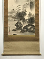 Japanese Hanging Scroll Vtg Landscape Temple Mountain Monochrome Kakejiku SC812