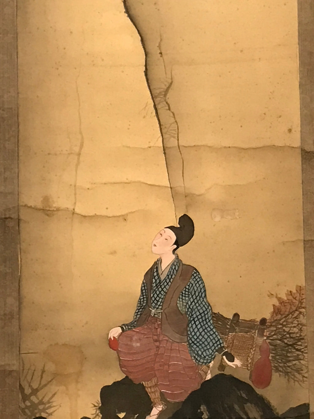 Japanese Hanging Scroll Vtg Looking At The Sky Color Mountain Kakejiku SC821