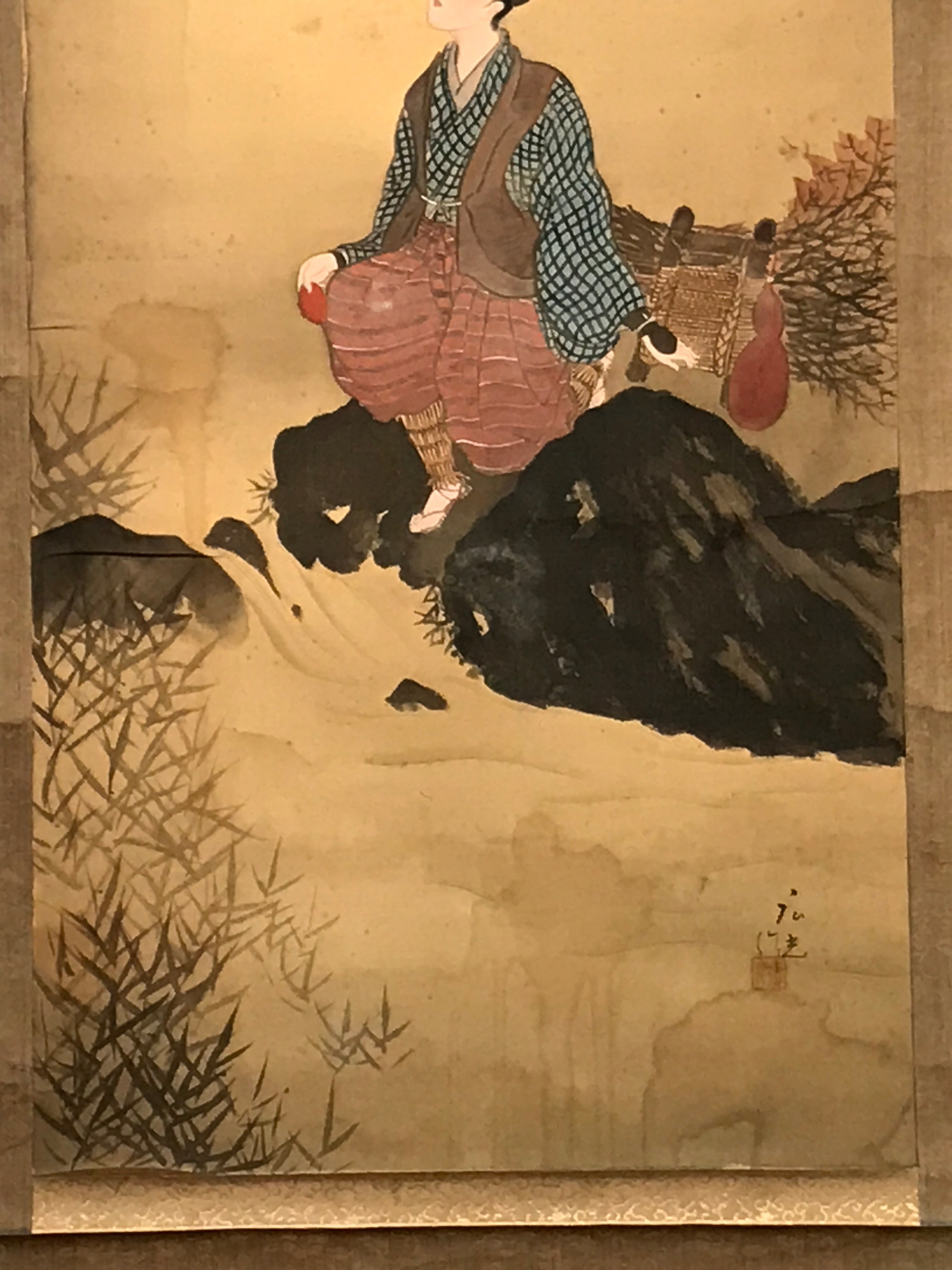 Japanese Hanging Scroll Vtg Looking At The Sky Color Mountain Kakejiku SC821