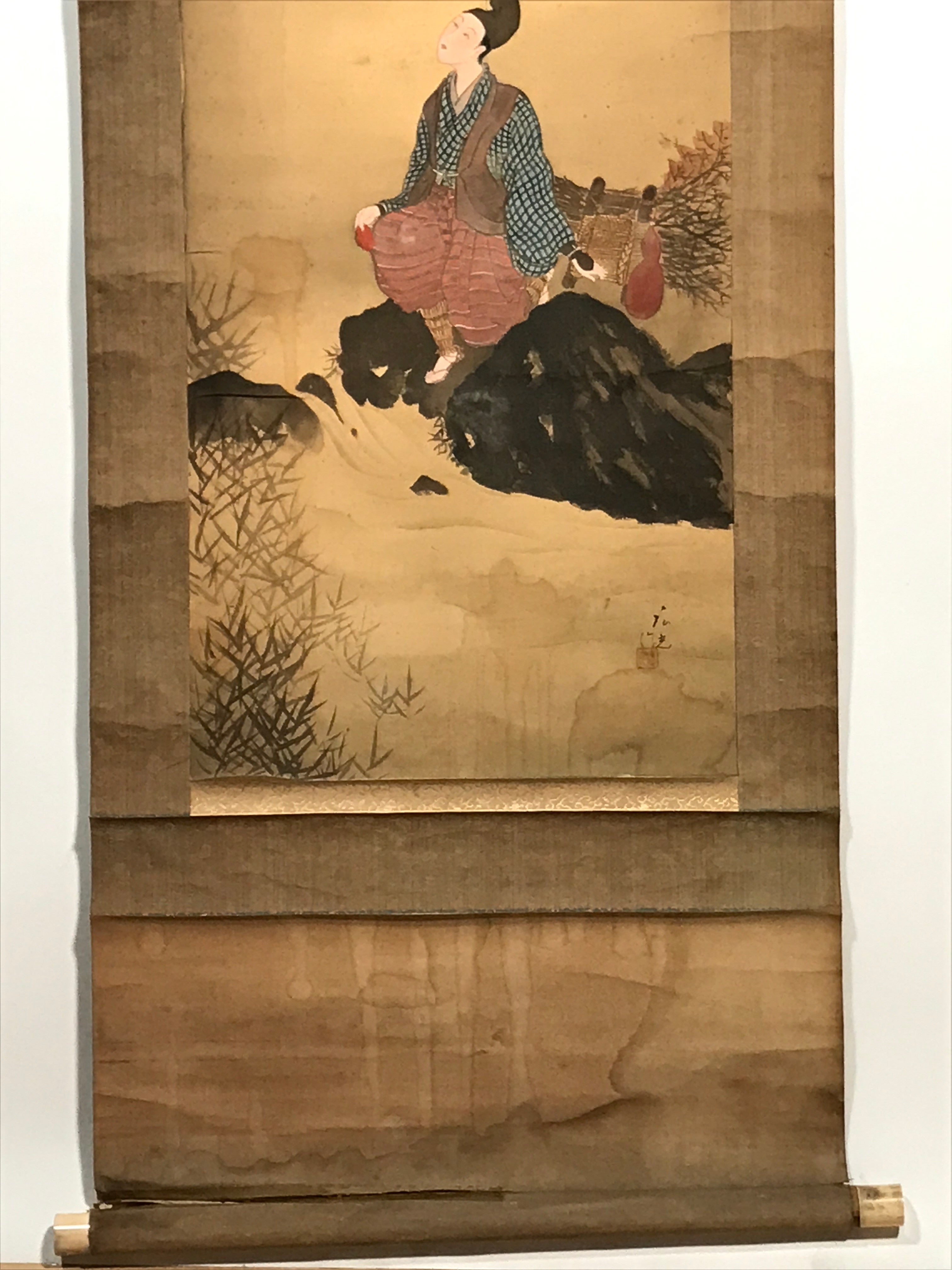 Japanese Hanging Scroll Vtg Looking At The Sky Color Mountain Kakejiku SC821