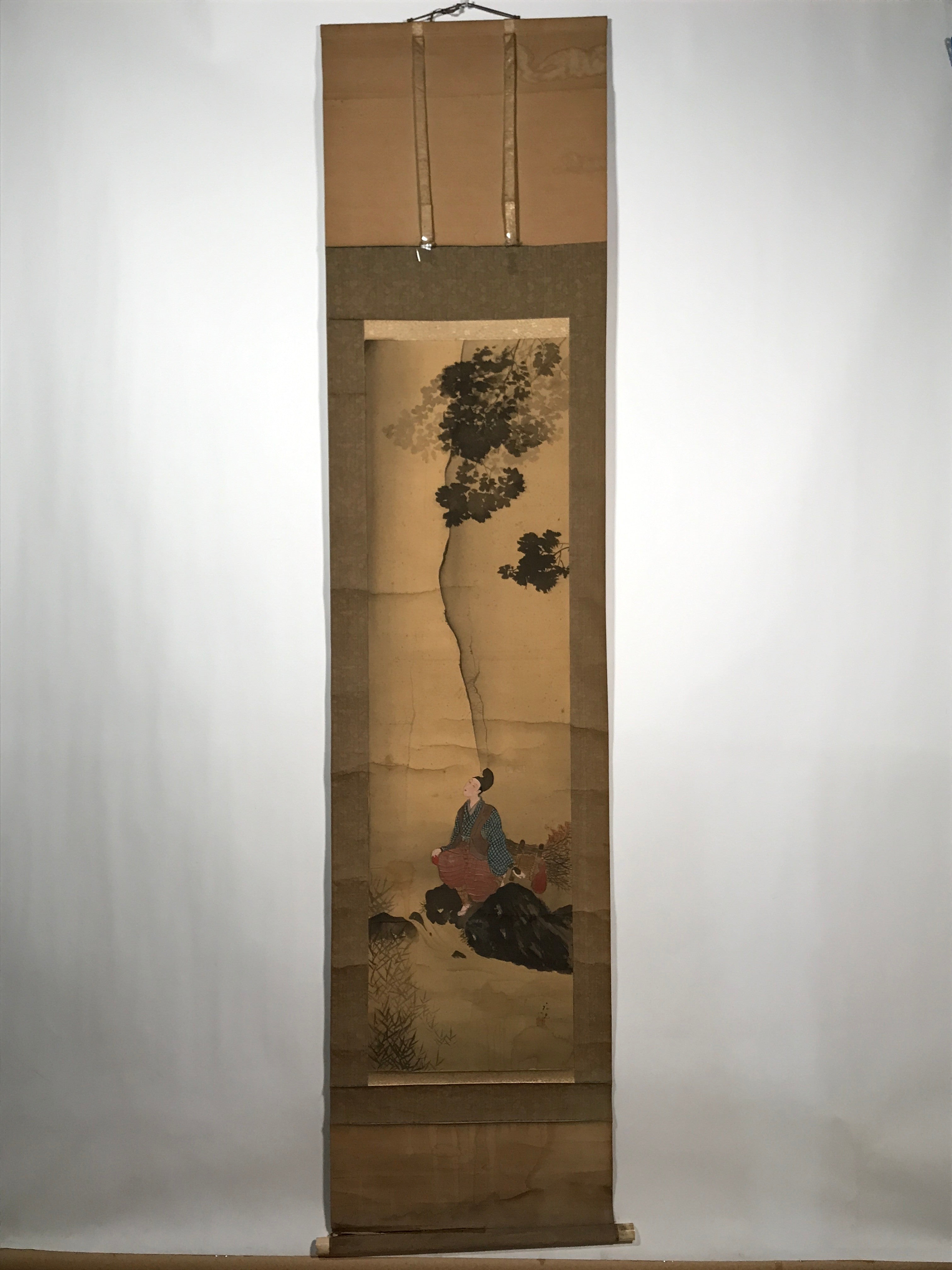 Japanese Hanging Scroll Vtg Looking At The Sky Color Mountain Kakejiku SC821
