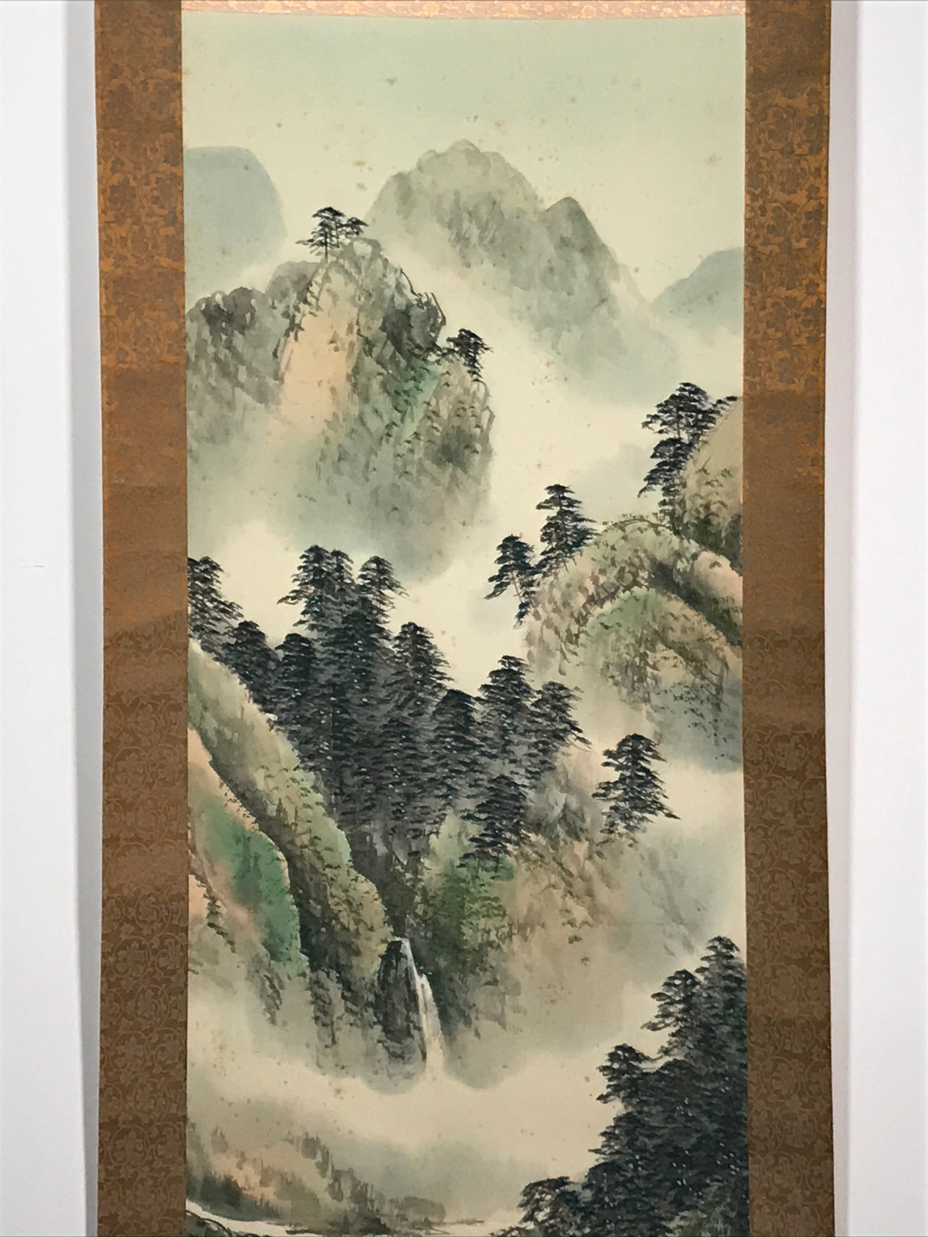 Japanese Hanging Scroll Vtg Mountain River Fishing Boat Sansui Kakejiku SC813