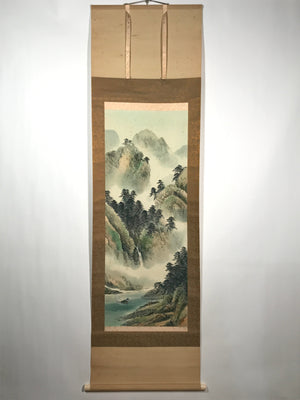 Japanese Hanging Scroll Vtg Mountain River Fishing Boat Sansui Kakejiku SC813