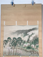 Japanese Hanging Scroll Vtg Mountain Trees River Sansui Kakejiku Chagake SC939