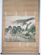 Japanese Hanging Scroll Vtg Mountain Trees River Sansui Kakejiku Chagake SC939