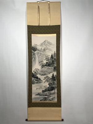 Japanese Hanging Scroll Vtg Mountain Waterfall Monochrome Sansui Kakejiku SC834