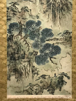 Japanese Hanging Scroll Vtg Mountains Landscape Green Kakejiku Chagake SC924