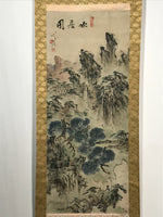 Japanese Hanging Scroll Vtg Mountains Landscape Green Kakejiku Chagake SC924