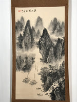 Japanese Hanging Scroll Vtg Mountains River Sansui Black Kakejiku Chagake SC918