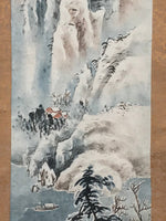 Japanese Hanging Scroll Vtg Mountains River Small Boat Colored Sansui SC912