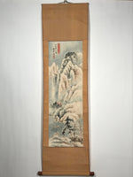 Japanese Hanging Scroll Vtg Mountains River Small Boat Colored Sansui SC912