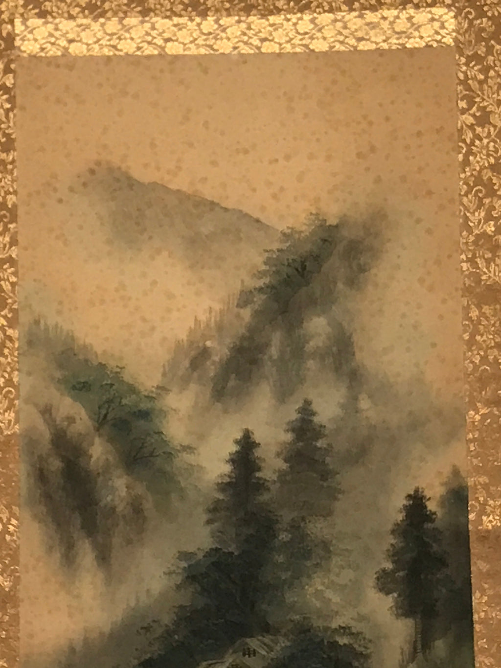 Japanese Hanging Scroll Vtg Mountains Trees River Sansui Kakejiku SC849