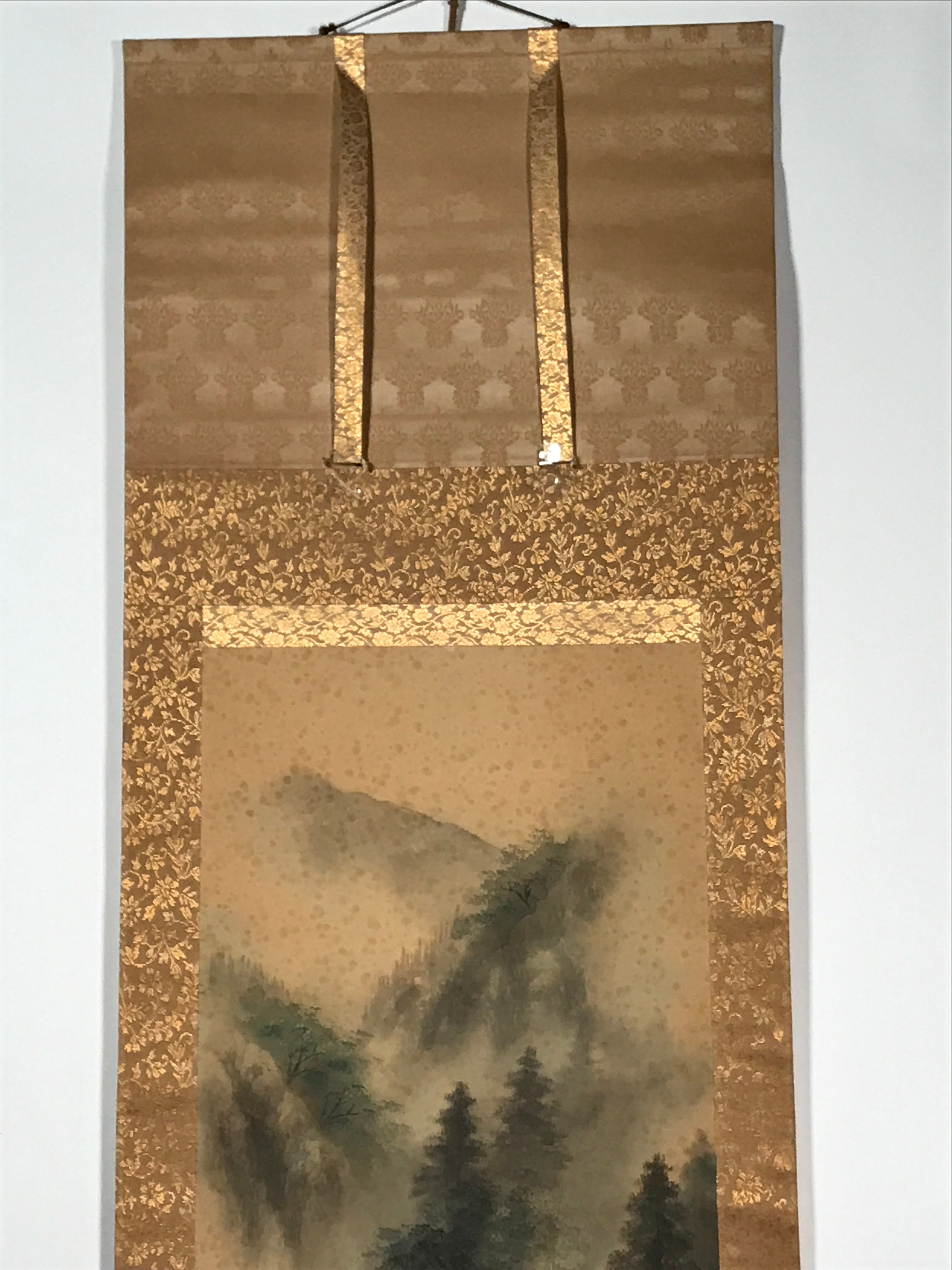 Japanese Hanging Scroll Vtg Mountains Trees River Sansui Kakejiku SC849