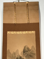 Japanese Hanging Scroll Vtg Mountains Waterfall Bridge Sansui Kakejiku SC854