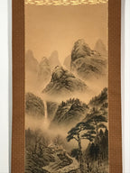 Japanese Hanging Scroll Vtg Mountains Waterfall Bridge Sansui Kakejiku SC854