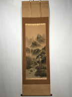 Japanese Hanging Scroll Vtg Mountains Waterfall Bridge Sansui Kakejiku SC854