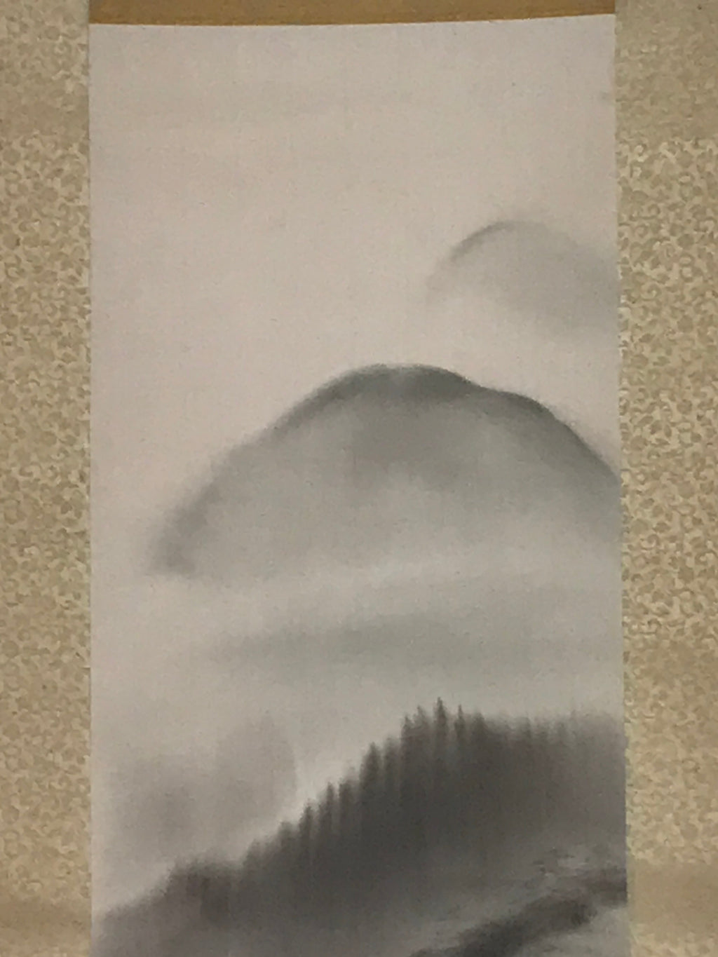 Japanese Hanging Scroll Vtg Moutains Lake Boat Color Sansui Kakejiku SC858