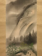 Japanese Hanging Scroll Vtg Moutains Lake Boat Color Sansui Kakejiku SC858