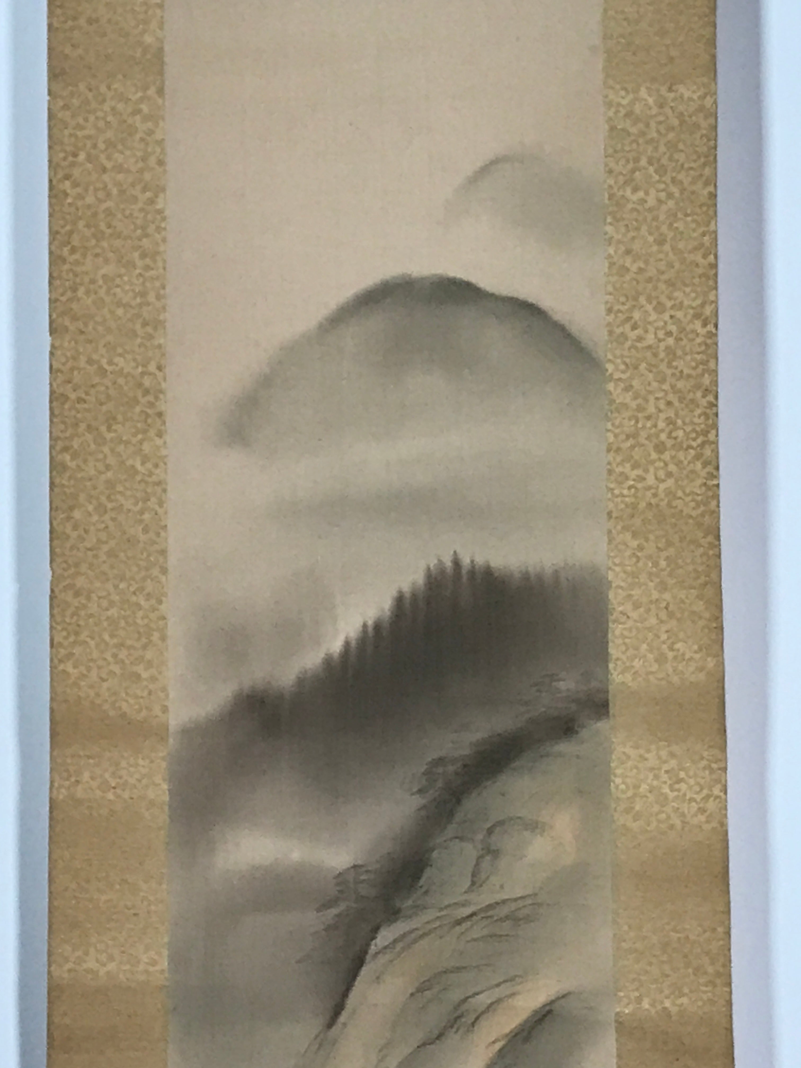 Japanese Hanging Scroll Vtg Moutains Lake Boat Color Sansui Kakejiku SC858