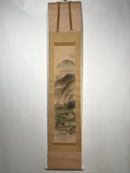 Japanese Hanging Scroll Vtg Moutains Lake Boat Color Sansui Kakejiku SC858