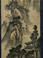 Japanese Hanging Scroll Vtg Moutains River Monochrome Sansui Kakejiku SC857