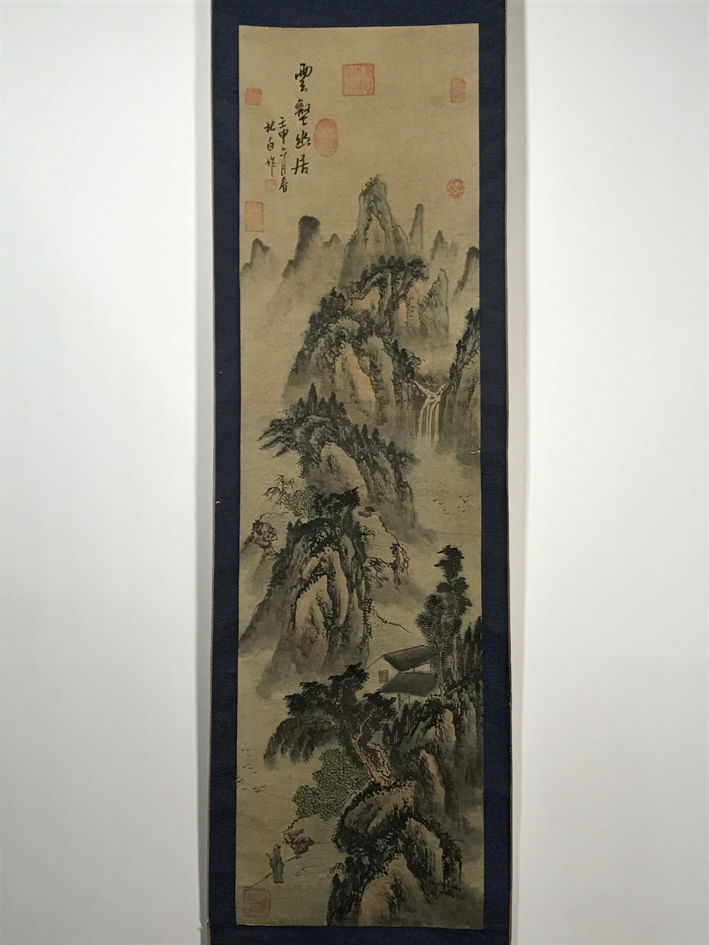 Japanese Hanging Scroll Vtg Moutains River Monochrome Sansui Kakejiku SC857