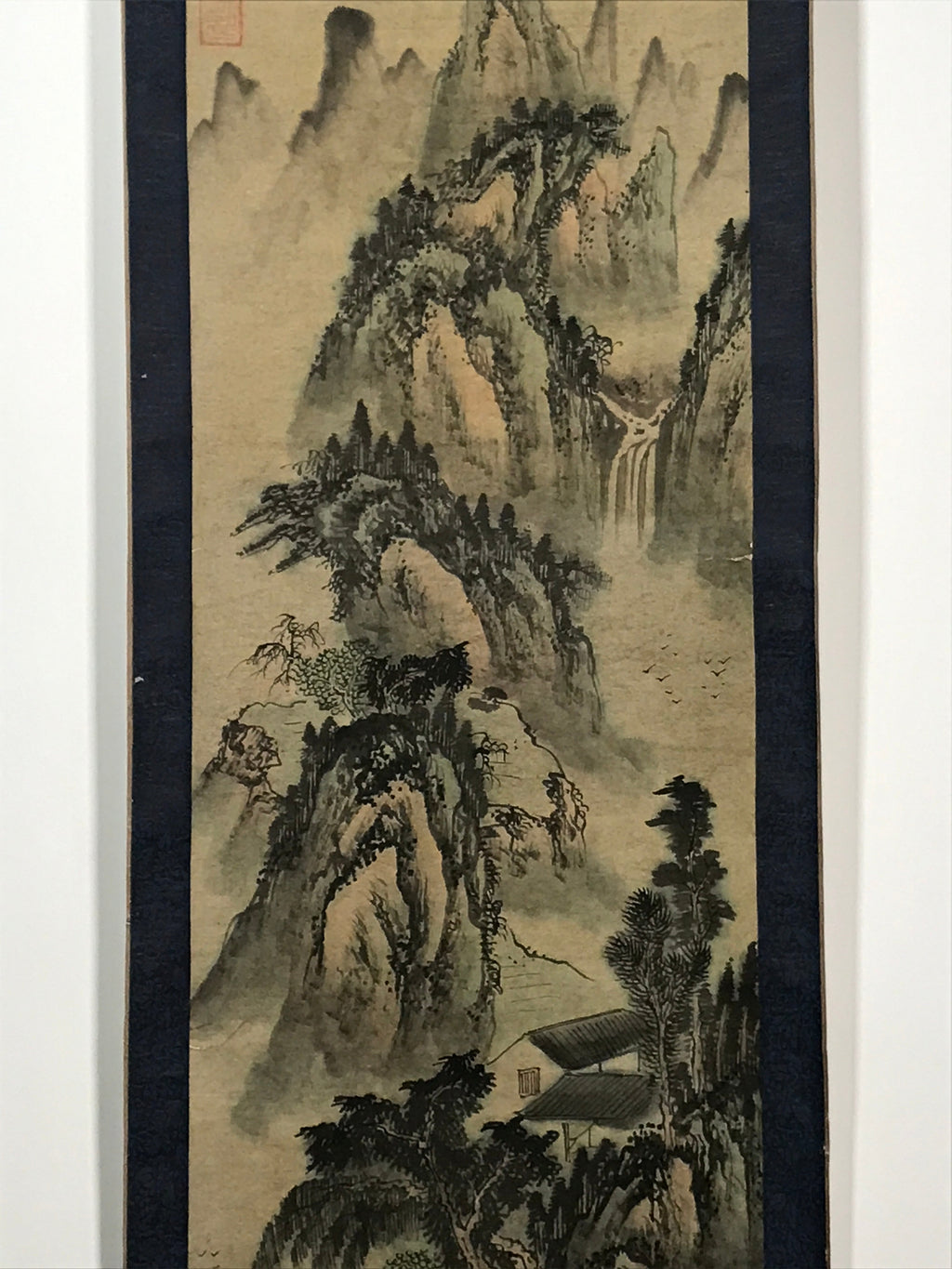 Japanese Hanging Scroll Vtg Moutains River Monochrome Sansui Kakejiku SC857