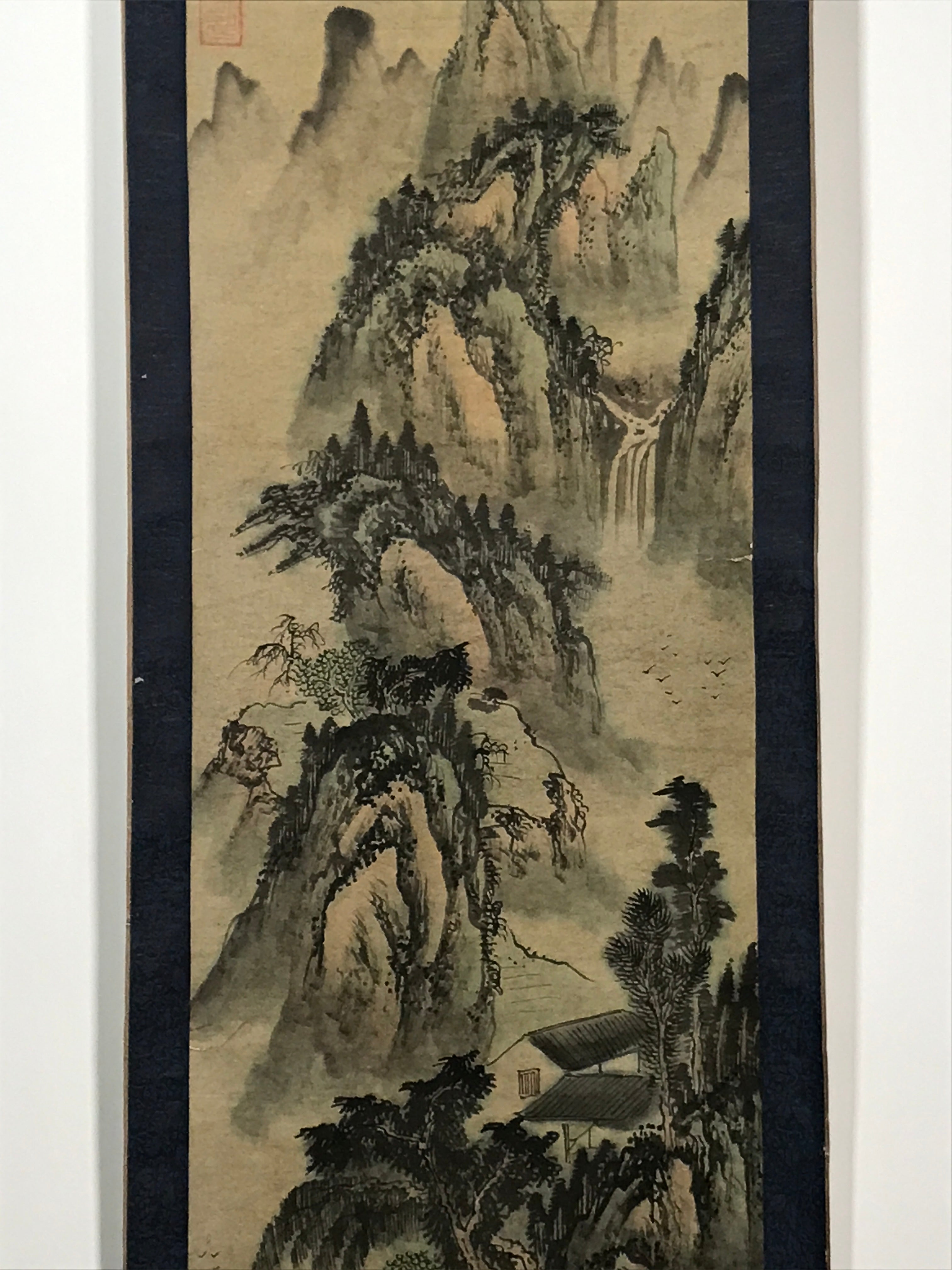 Japanese Hanging Scroll Vtg Moutains River Monochrome Sansui Kakejiku SC857