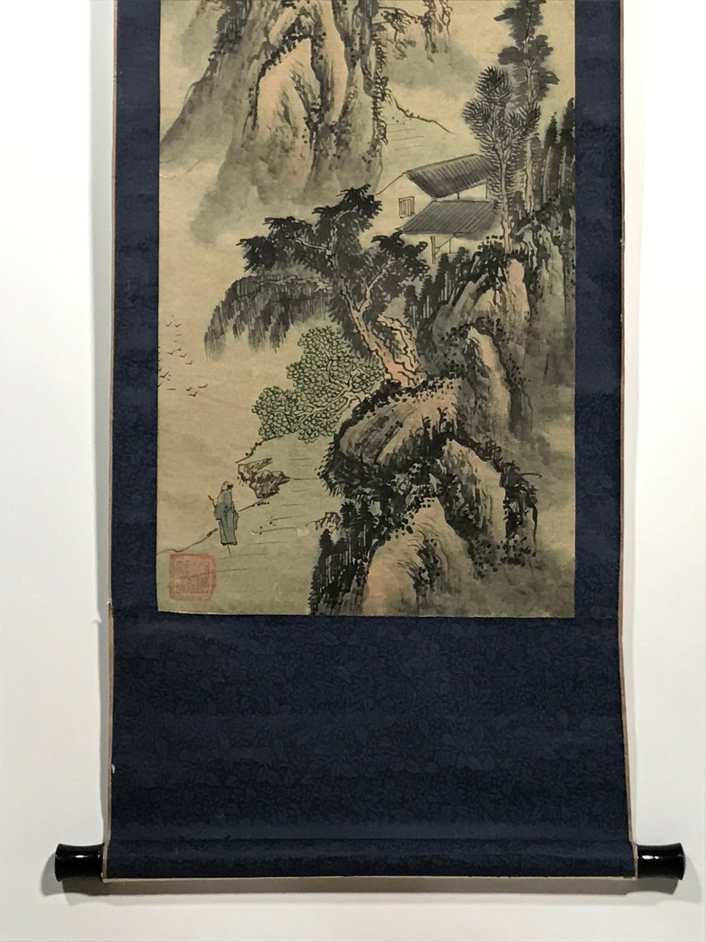 Japanese Hanging Scroll Vtg Moutains River Monochrome Sansui Kakejiku SC857