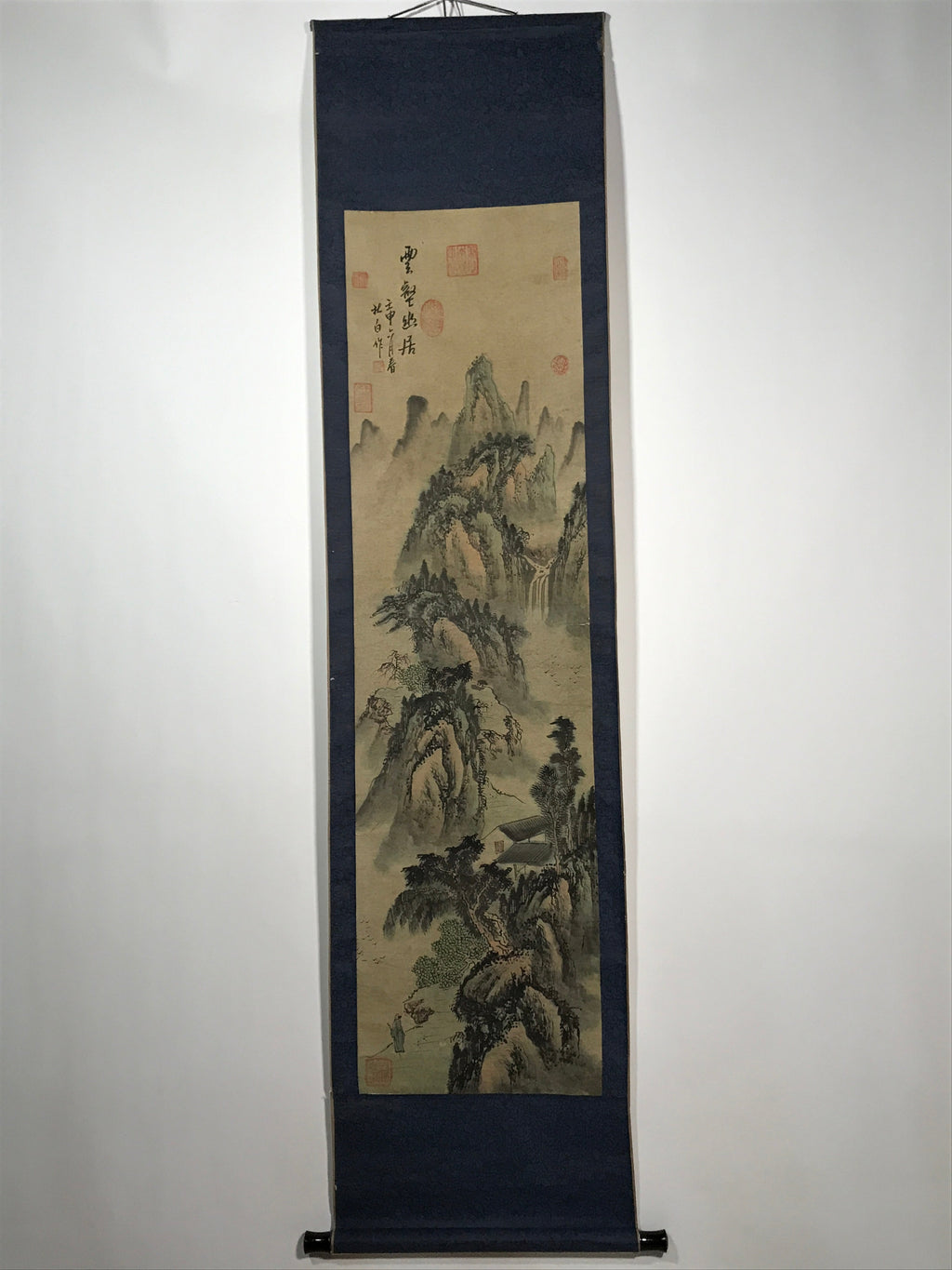 Japanese Hanging Scroll Vtg Moutains River Monochrome Sansui Kakejiku SC857