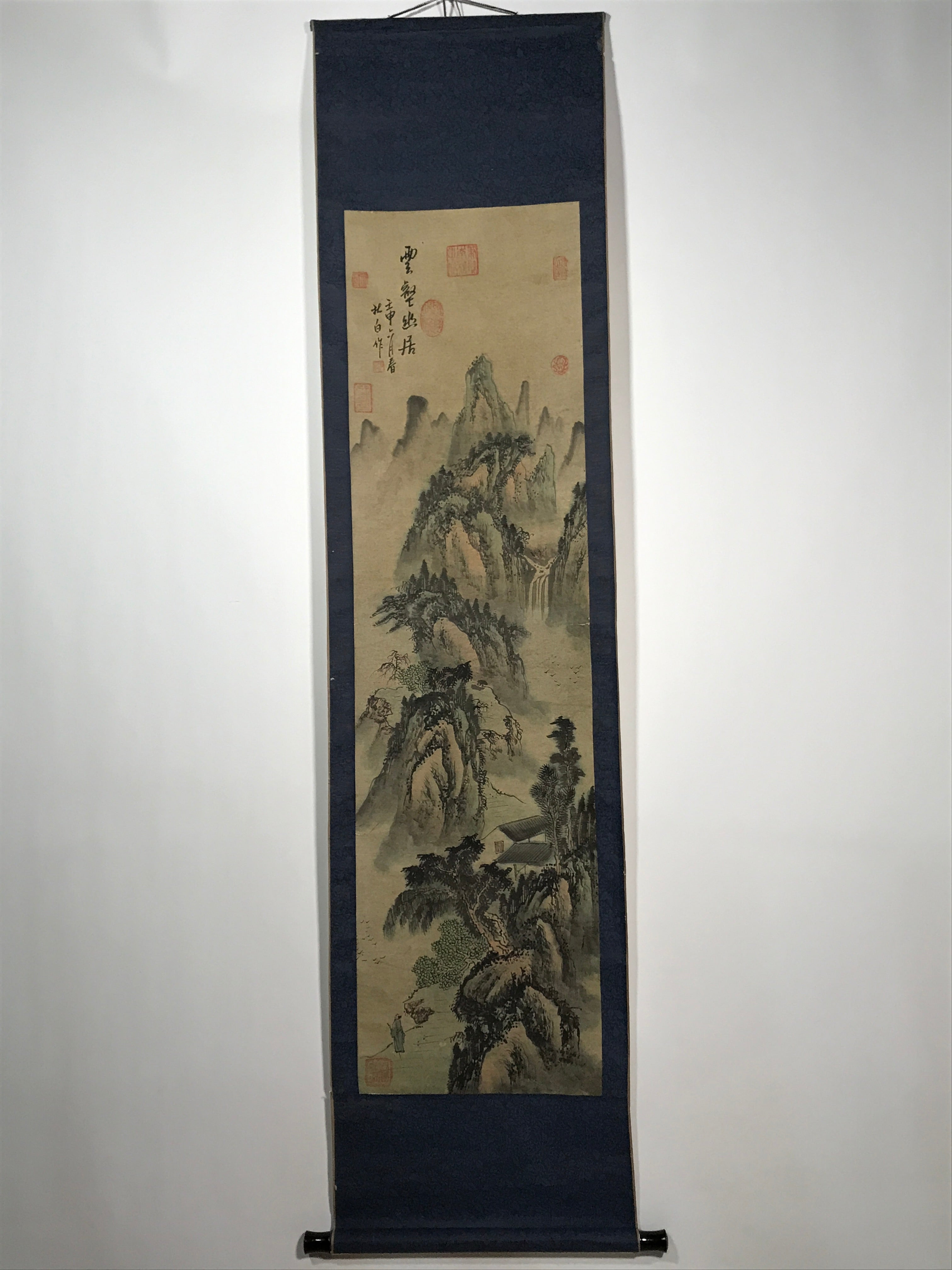 Japanese Hanging Scroll Vtg Moutains River Monochrome Sansui Kakejiku SC857