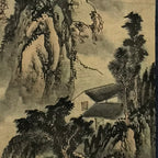 Japanese Hanging Scroll Vtg Moutains River Monochrome Sansui Kakejiku SC857