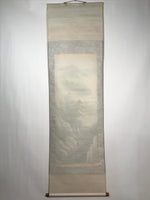 Japanese Hanging Scroll Vtg Moutains Waterfall House Color Sansui Kakejiku SC822