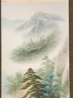 Japanese Hanging Scroll Vtg Moutains Waterfall House Color Sansui Kakejiku SC822